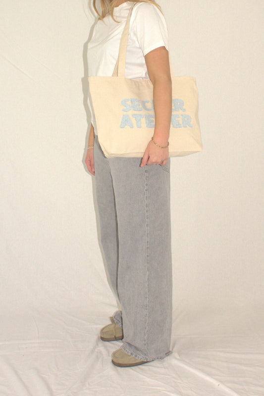 WASHED DENIM APPLIQUÉ TOTE BAG